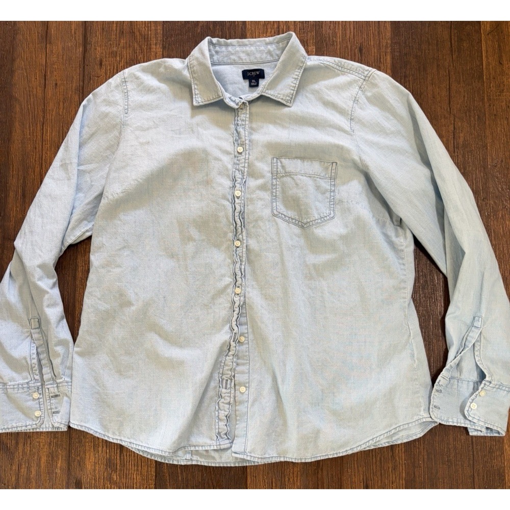 Women's J Crew Shirt Top Chambray Blue Denim XL Casual Business Prison Work - Picture 2 of 10